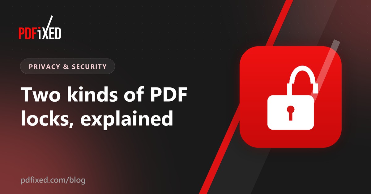 An open padlock next to a PDF document